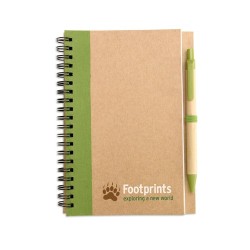 Bloc-notes recyclé avec stylo  SONORA PLUS Matières : papier recyclé Couleurs : vert citron livraison express 24h 48h