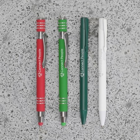 Stylet bille personnalisé pas cher Harkin Matières : caoutchouc Couleurs : bleu marquage couleur éclatante