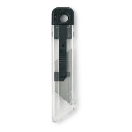 Cutter plastique personnalisé pas cher idéal pour vos bureaux - HIGHCUT Matières : polystyrène (PS) Couleurs : noir cadeau entre
