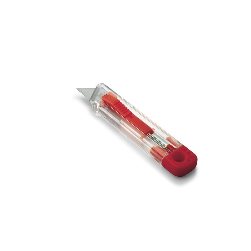 Cutter plastique personnalisé pas cher idéal pour vos bureaux - HIGHCUT Matières : polystyrène (PS) Couleurs : rouge goodies pub