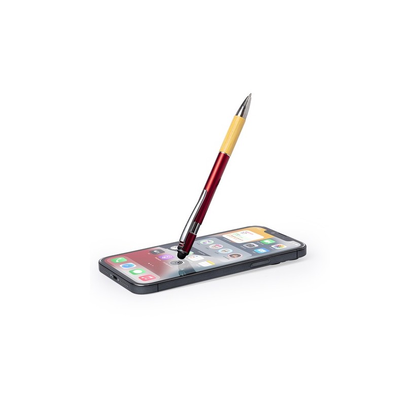 Stylet Éco-responsable Multifonction Bille Berget Matières : bambou Couleurs : rouge impression haute définition