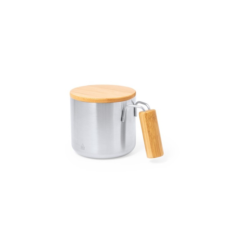 Tasse Isotherme Éco-responsable Personnalisée - Claire Matières : bambou Couleurs : argenté objet promotionnel éco-responsable