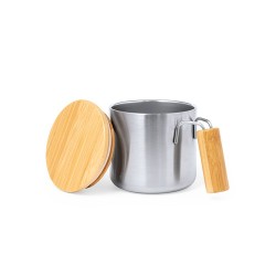 Tasse Isotherme Éco-responsable Personnalisée - Claire Matières : bambou Couleurs : argenté impression logo haute qualité