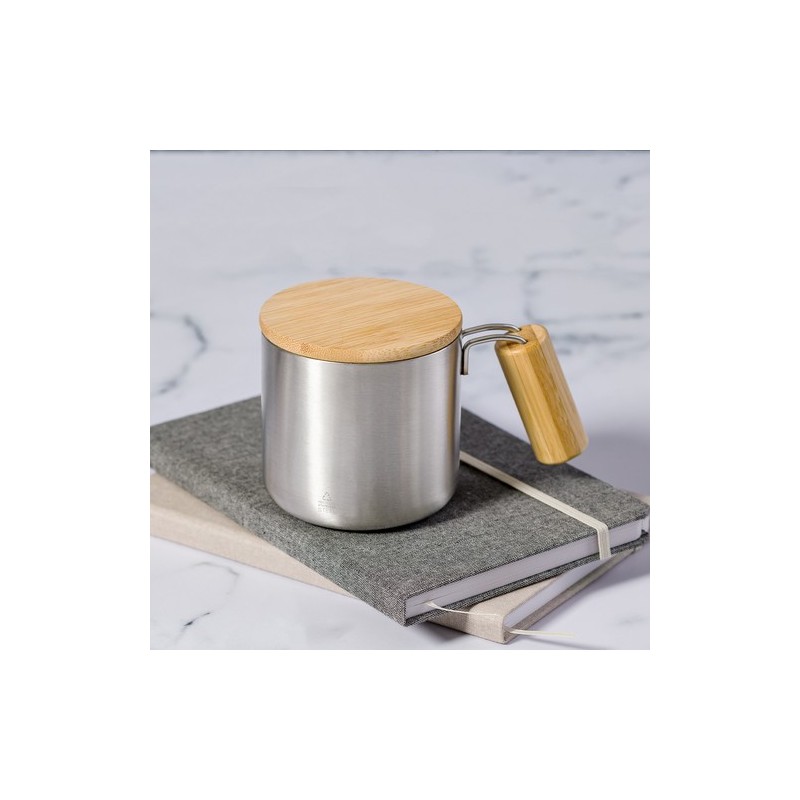 Tasse Isotherme Éco-responsable Personnalisée - Claire Matières : bambou Couleurs : argenté goodies personnalisé en stock