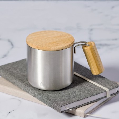 Tasse Isotherme Éco-responsable Personnalisée - Claire Matières : bambou Couleurs : bleu marine marquage couleur éclatante