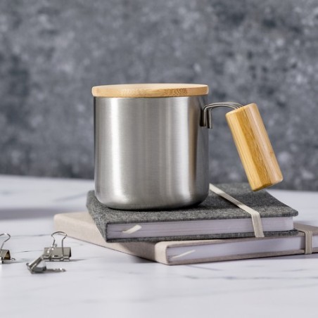 Tasse Isotherme Éco-responsable Personnalisée - Claire Matières : bambou Couleurs : bleu marine objet publicitaire robuste