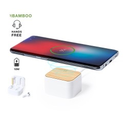 Écouteurs Bluetooth Éco-Responsables Personnalisés Billins Matières : bambou Couleurs : blanc 2