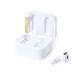 Écouteurs Bluetooth Éco-Responsables Personnalisés Billins Matières : bambou Couleurs : blanc cadeau entreprise pas cher