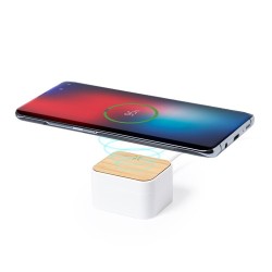 Écouteurs Bluetooth Éco-Responsables Personnalisés Billins Matières : bambou Couleurs : blanc impression haute définition