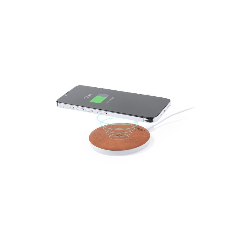 Chargeur sans fil Éco-responsable et Pratique 15W Personnalisé Sarkul RCS Matières : cuir recyclé Couleurs : marron goodies publ