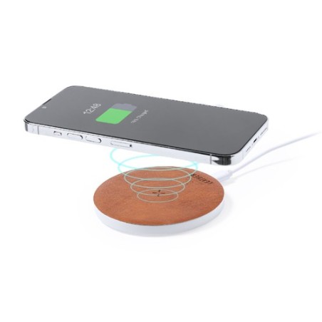 Chargeur sans fil Éco-responsable et Pratique 15W Personnalisé Sarkul RCS Matières : cuir recyclé Couleurs : marron goodies publ