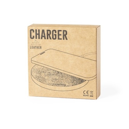Chargeur sans fil Éco-responsable et Pratique 15W Personnalisé Sarkul RCS Matières : cuir recyclé Couleurs : marron marquage las