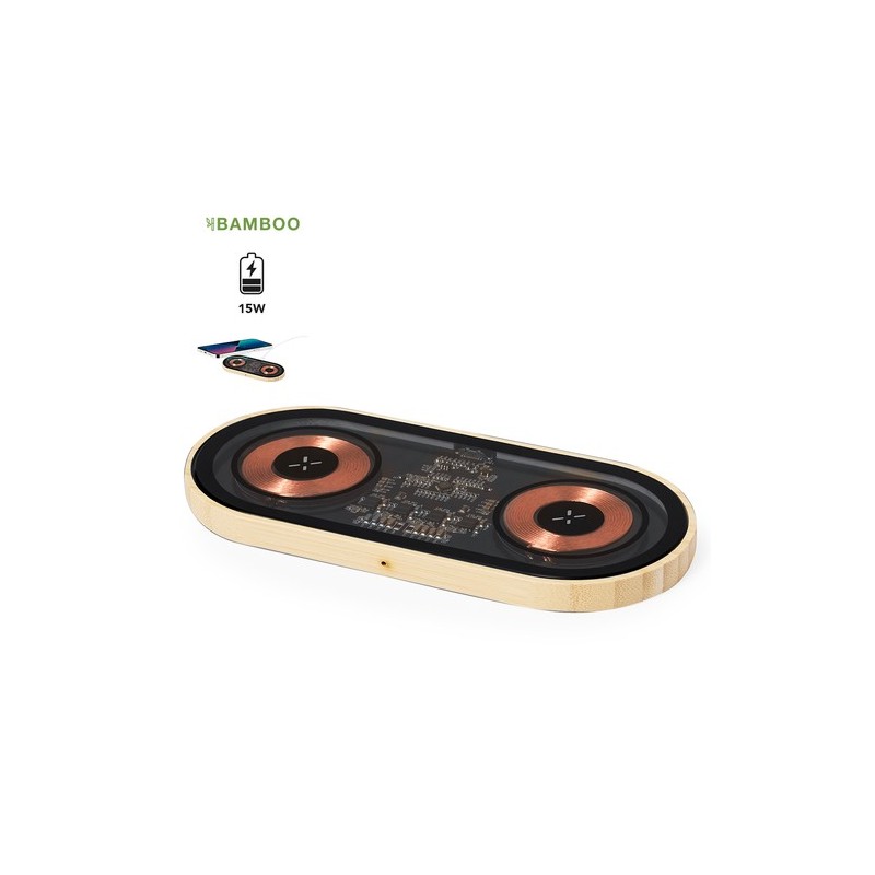 Chargeur Double Sans Fil Personnalisé 15W Layerit Matières : bambou