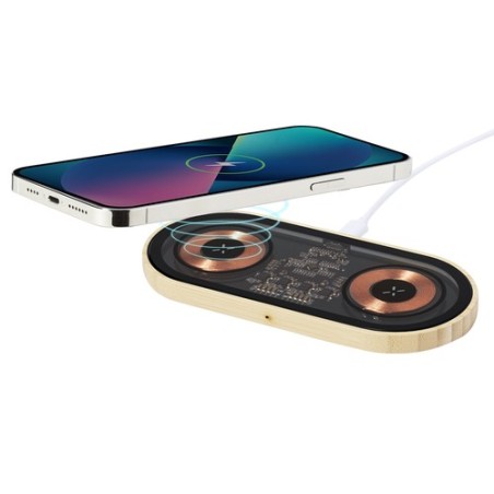 Chargeur Double Sans Fil Personnalisé 15W Layerit Matières : bambou goodies publicitaire événementiel