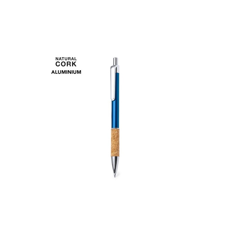 Stylo Bille Éco-responsable Personnalisable de Zenet Matières : liège Couleurs : bleu personnalisation rapide en France
