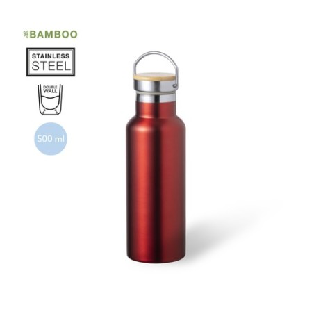 Bidon Thermique Personnalisé Luxe Naxel pas cher Matières : bambou Couleurs : rouge cadeau collaborateur premium