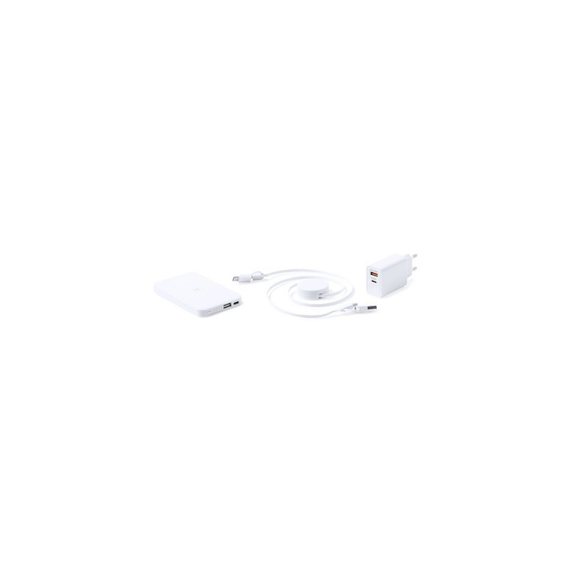 Set de Power Bank Éco-responsable Personnalisé - Accessoire High Tech Cody Couleurs : blanc marquage laser ultra précis