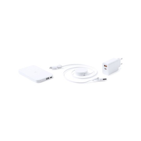 Set de Power Bank Éco-responsable Personnalisé - Accessoire High Tech Cody Couleurs : blanc marquage laser ultra précis