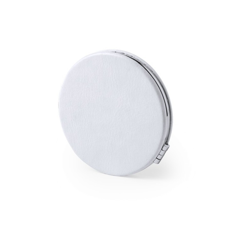Miroir de Poche Personnalisé Élégant pas cher Plumiax Matières : PU Couleurs : blanc marquage laser ultra précis
