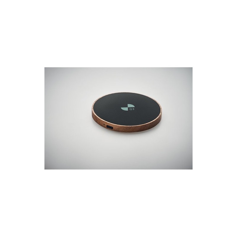 Chargeur sans fil  15W en acacia - ACAWAI Matières : bois Couleurs : noir goodies publicitaire événementiel