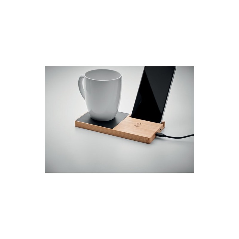 Chargeur sans fil pratique et personnalisé chauffe-mug - SIBIT Matières : bambou Couleurs : bois objet promotionnel éco-responsa