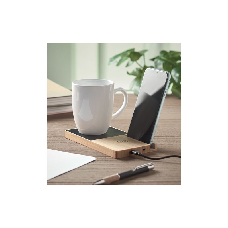 Chargeur sans fil pratique et personnalisé chauffe-mug - SIBIT Matières : bambou Couleurs : bois personnalisation rapide en Fran