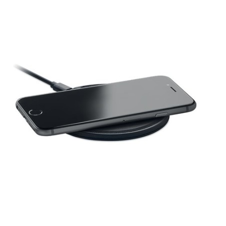 Chargeur sans fil  15W personnalisé - ALFA Matières : PET recyclé Couleurs : noir personnalisable avec votre logo