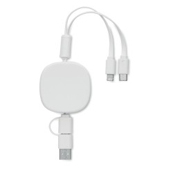 Câble de charge USB rétractable personnalisé pratique et élégant - TOGOBAM Matières : bambou Couleurs : blanc 2
