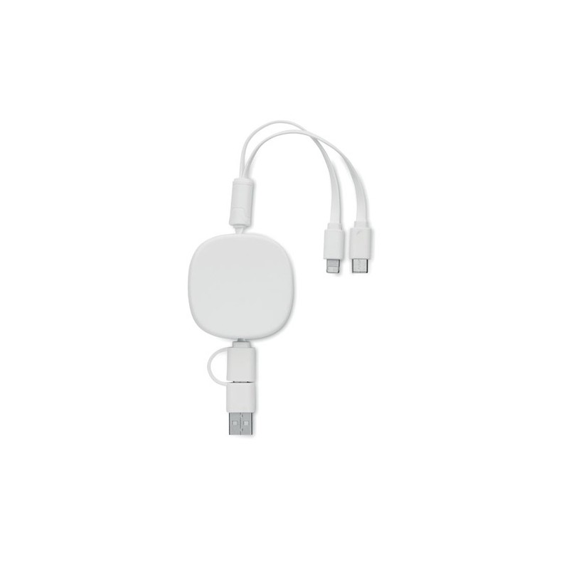 Câble de charge USB rétractable personnalisé pratique et élégant - TOGOBAM Matières : bambou Couleurs : blanc personnalisable av