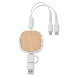 Câble de charge USB rétractable personnalisé pratique et élégant - TOGOBAM Matières : bambou Couleurs : blanc cadeau entreprise 