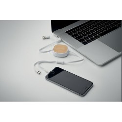 Câble de charge USB rétractable personnalisé pratique et élégant - TOGOBAM Matières : bambou Couleurs : blanc goodies publicitai