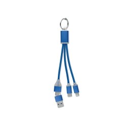 Câble de charge 4 en 1 personnalisé bleu - Objets publicitaires Matières : aluminium Couleurs : bleu royal personnalisable avec 