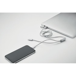 Câble de Charge Long Personnalisé 2 en 1 - CABLONG Matières : aluminium Couleurs : argenté cadeau entreprise pas cher