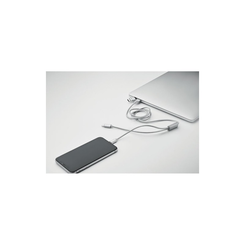 Câble de Charge Long Personnalisé 2 en 1 - CABLONG Matières : aluminium Couleurs : argenté cadeau entreprise pas cher