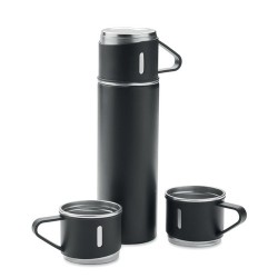 Set Pratique de Bouteille Isotherme Personnalisée et 2 Gobelets SHARM Matières : acier inoxydable Couleurs : noir