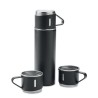 Set Pratique de Bouteille Isotherme Personnalisée et 2 Gobelets SHARM Matières : acier inoxydable Couleurs : noir