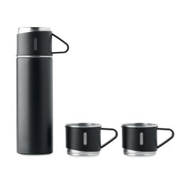 Set Pratique de Bouteille Isotherme Personnalisée et 2 Gobelets SHARM Matières : acier inoxydable Couleurs : noir 2