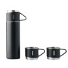 Set Pratique de Bouteille Isotherme Personnalisée et 2 Gobelets SHARM Matières : acier inoxydable Couleurs : noir personnalisabl