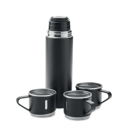 Set Pratique de Bouteille Isotherme Personnalisée et 2 Gobelets SHARM Matières : acier inoxydable Couleurs : noir goodies public