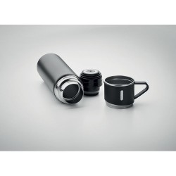 Set Pratique de Bouteille Isotherme Personnalisée et 2 Gobelets SHARM Matières : acier inoxydable Couleurs : noir livraison expr