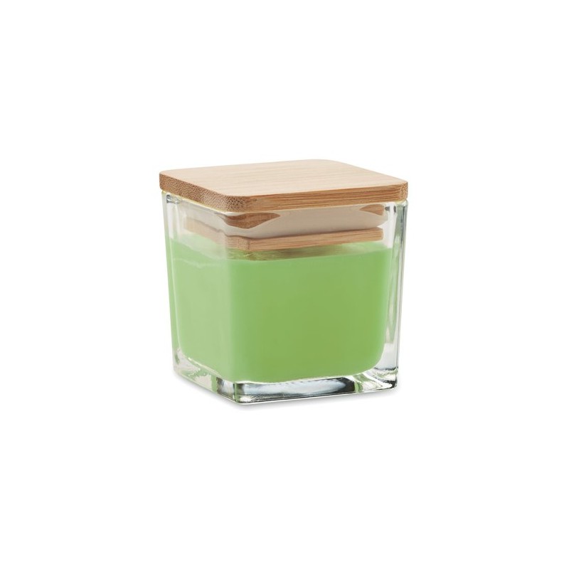 Bougie parfumée carrée 50gr personnalisée idéale pour décorer PILA Matières : verre Couleurs : vert citron