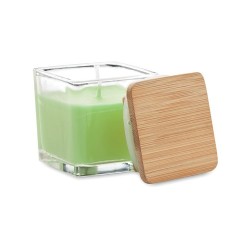 Bougie parfumée carrée 50gr personnalisée idéale pour décorer PILA Matières : verre Couleurs : vert citron goodies entreprise de
