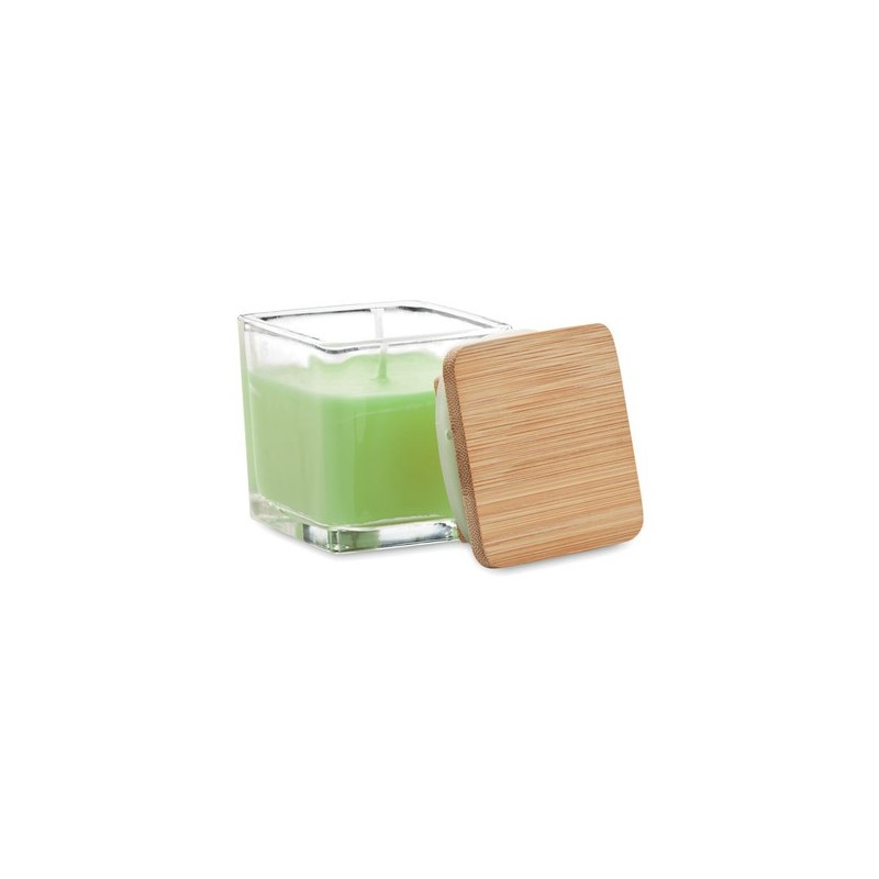 Bougie parfumée carrée 50gr personnalisée idéale pour décorer PILA Matières : verre Couleurs : vert citron goodies entreprise de