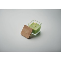 Bougie parfumée carrée 50gr personnalisée idéale pour décorer PILA Matières : verre Couleurs : vert citron objet publicitaire ro