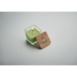 Bougie parfumée carrée 50gr personnalisée idéale pour décorer PILA Matières : verre Couleurs : vert citron cadeau affaires éléga