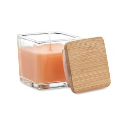 Bougie parfumée carrée 50gr personnalisée idéale pour décorer PILA Matières : verre Couleurs : orange cadeau collaborateur premi