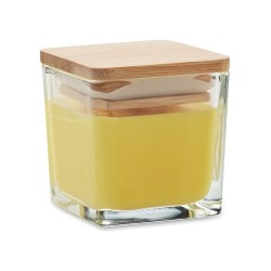 Bougie parfumée carrée 50gr personnalisée idéale pour décorer PILA Matières : verre Couleurs : jaune cadeau entreprise pas cher