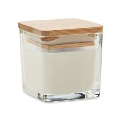 Bougie parfumée carrée 50gr personnalisée idéale pour décorer PILA Matières : verre Couleurs : blanc impression haute définition