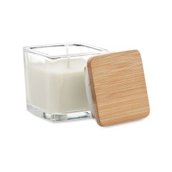Bougie parfumée carrée 50gr personnalisée idéale pour décorer PILA Matières : verre Couleurs : blanc accessoire événementiel uni