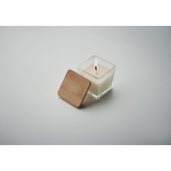 Bougie parfumée carrée 50gr personnalisée idéale pour décorer PILA Matières : verre Couleurs : blanc cadeau client original